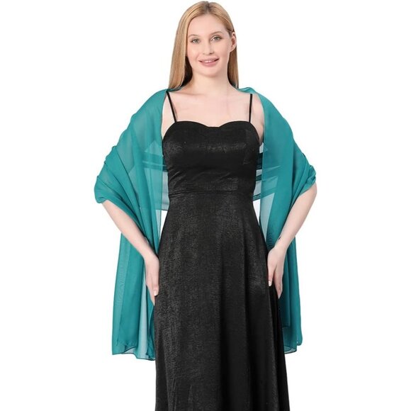 Women Emerald Elegant Soft Sheer Chiffon Stole Bride Wedding Shawls and Wraps - Picture 2 of 7